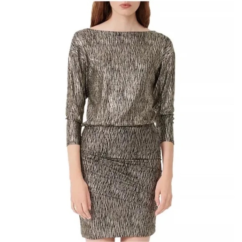NWT Maje ‘Rilexy’ Metallic Stretch Long Sleeve Dress - Picture 6 of 6